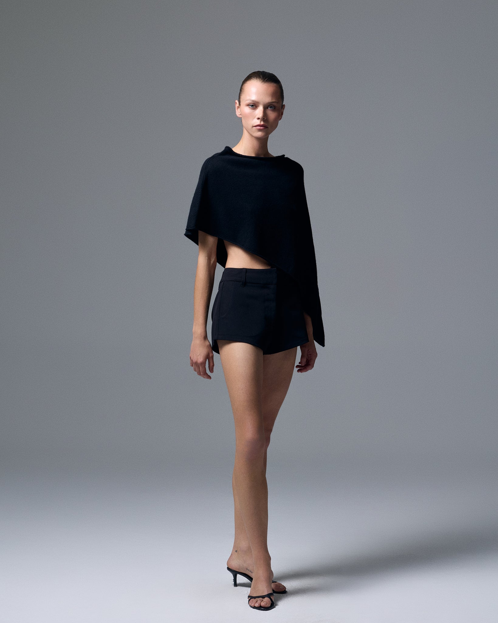 Women's Mid-Rise Stretch Twill Hotpants Mini Shorts in Jet Black