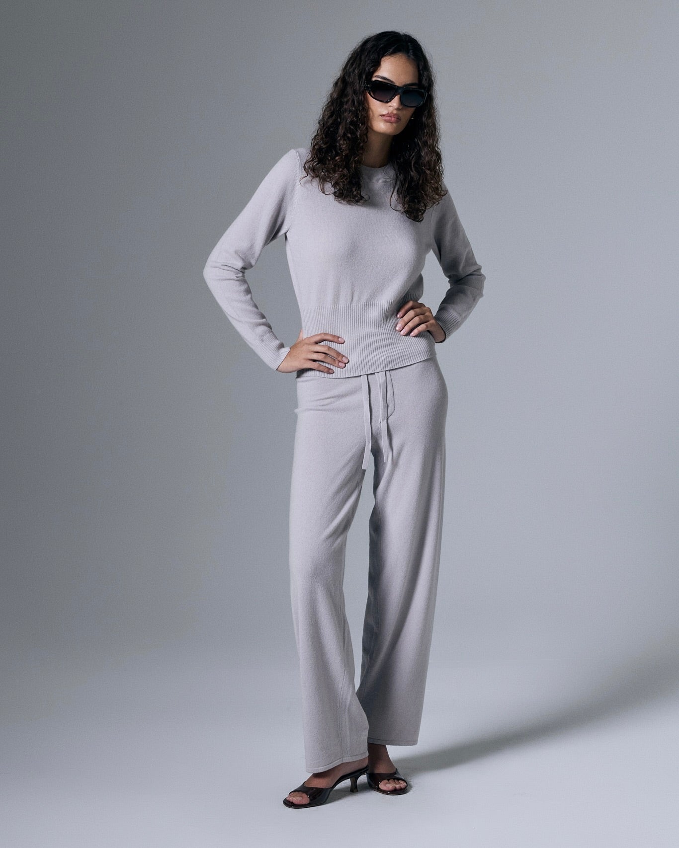 Women's Cashmere Wool Blend Crew Neck Knit Sweater In Fog Gray