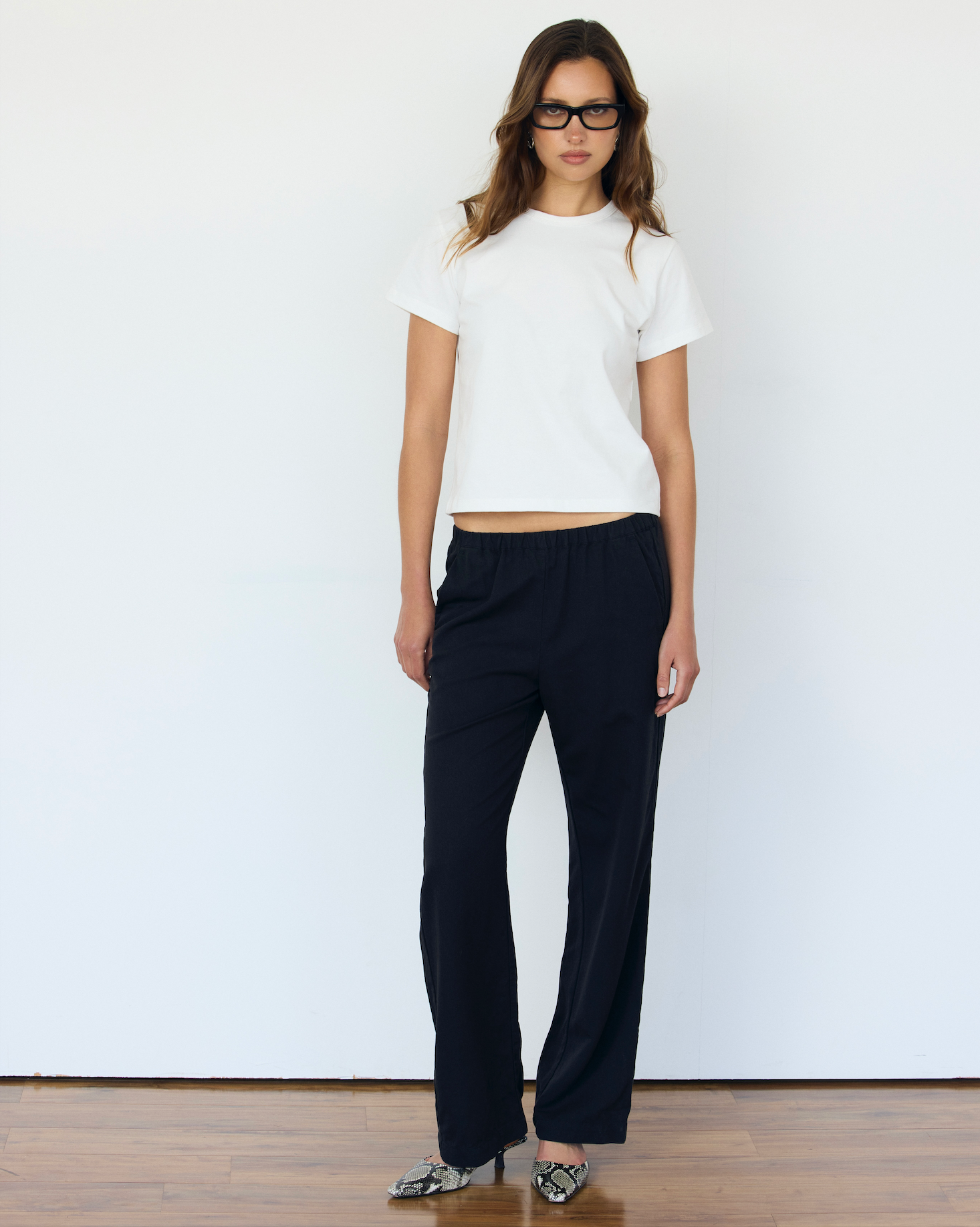 Drew Cotton Blend Wide Leg Pants in Black