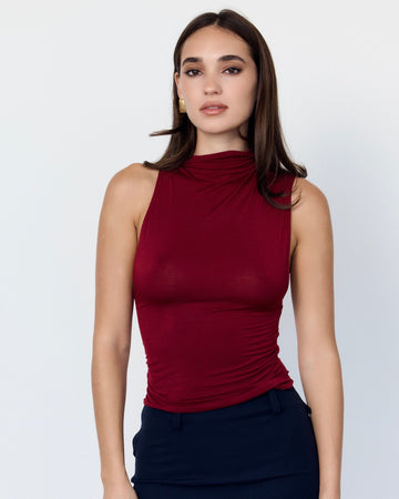 ASYMMETRICAL NECK TANK - BURGUNDY - Artless Forever