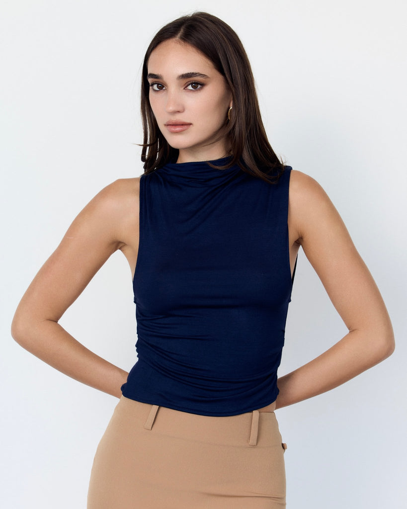 ASYMMETRICAL NECK TANK - NAVY BLUE - Artless Forever