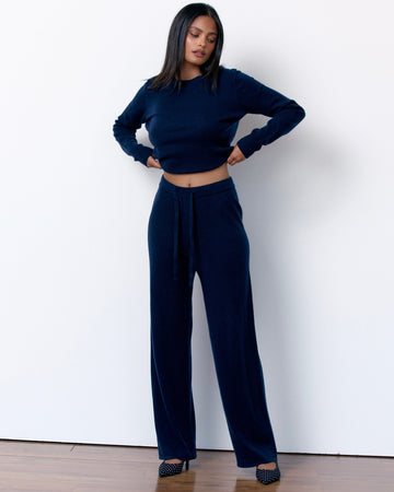 CASHMERE DRAWSTRING PANTS - MIDNIGHT NAVY - Artless Forever