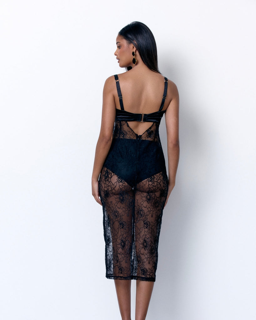 LACE MIDI DRESS - BLACK - Artless Forever