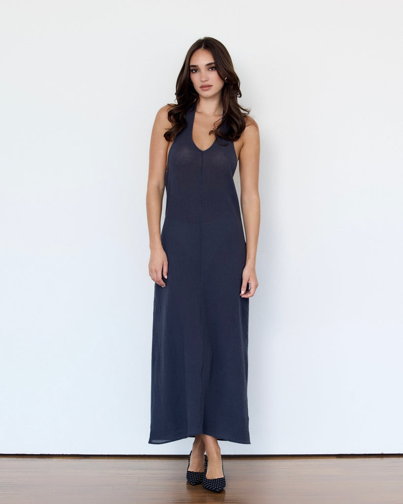 LINEN MAXI DRESS - CHARCOAL - Artless Forever