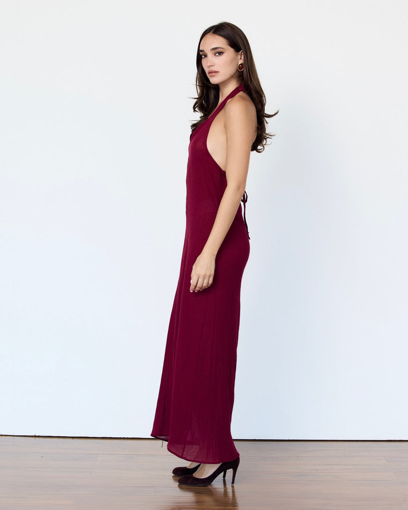 LINEN MAXI DRESS - CRANBERRY - Artless Forever