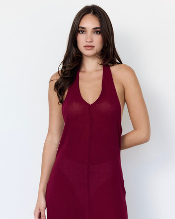 LINEN MAXI DRESS - CRANBERRY - Artless Forever