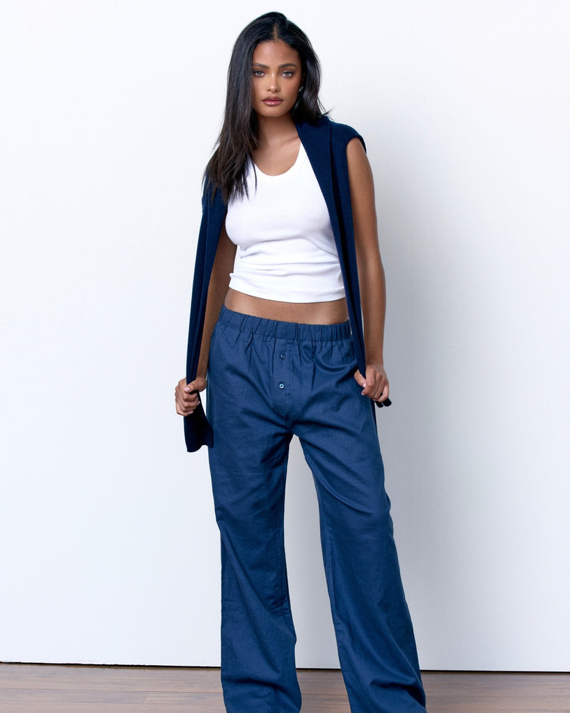 LINEN RELAXED PANTS - NAVY BLUE - Artless Forever