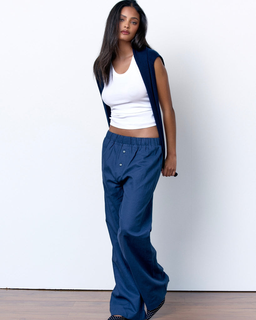 LINEN RELAXED PANTS - NAVY BLUE - Artless Forever