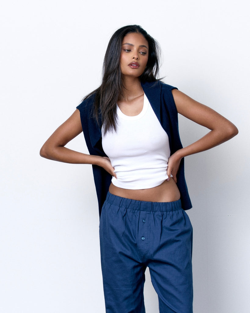 LINEN RELAXED PANTS - NAVY BLUE - Artless Forever