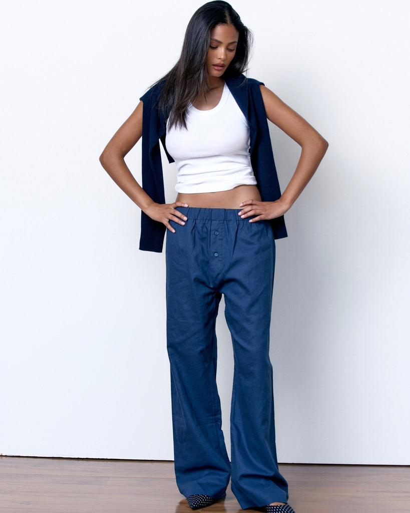 LINEN RELAXED PANTS - NAVY BLUE - Artless Forever