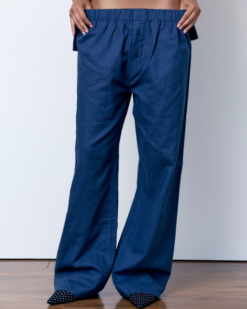 LINEN RELAXED PANTS - NAVY BLUE - Artless Forever