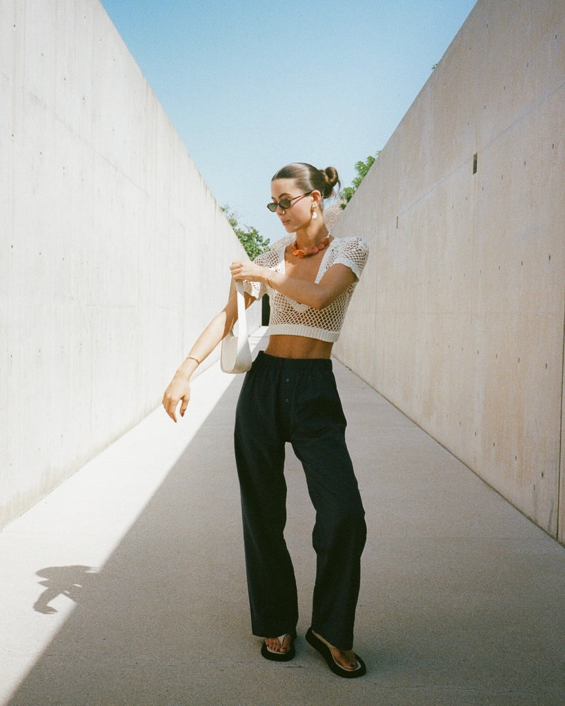 LINEN RELAXED PANTS - NAVY BLUE - Artless Forever