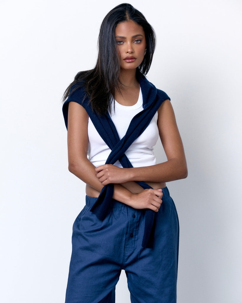 LINEN RELAXED PANTS - NAVY BLUE - Artless Forever