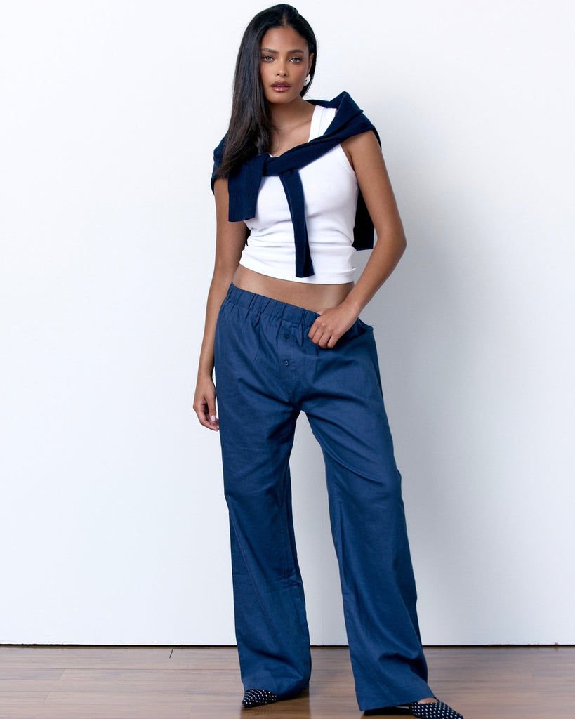 LINEN RELAXED PANTS - NAVY BLUE - Artless Forever