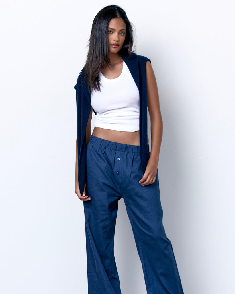 LINEN RELAXED PANTS - NAVY BLUE - Artless Forever