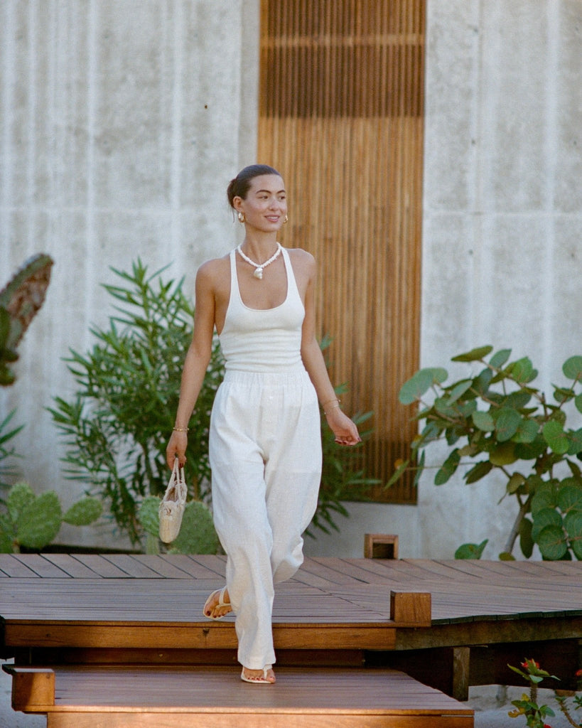 LINEN RELAXED PANTS - WHITE - Artless Forever